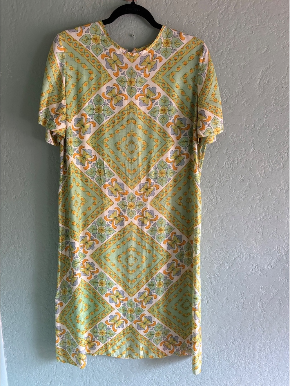 Vintage 1960s Mod Shift Dress / Green Psychedelic Geometric Retro Midi Dress